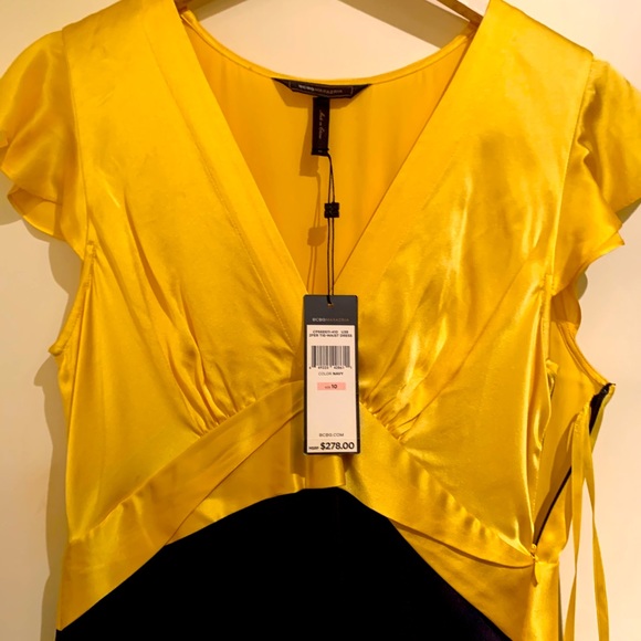 BcBG Tie Waist dress- Navy Blue/gold/yellow - NWT - Picture 1 of 4